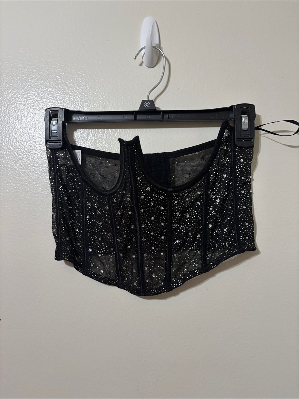 Forever 21 Black Sheer Sparkle Corset Top